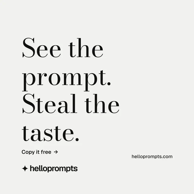 Instagram post for HelloPrompts: "See the prompt. Steal the taste." Minimal luxury style, poster layout, light palette in white, grey.