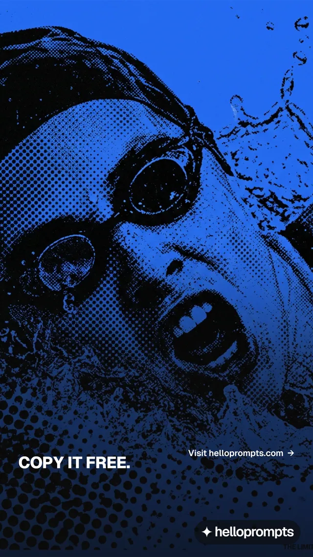 Instagram story for HelloPrompts: "Copy it free." Brutalist style, image led layout, dark palette in blue, black.