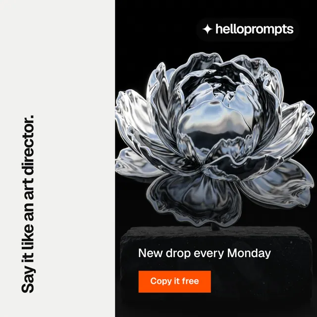 Instagram post for HelloPrompts: "Say it like an art director." Swiss style, vertical layout, light palette in black, white, grey.