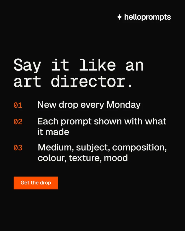 Instagram portrait post for HelloPrompts: "Say it like an art director." Split block style, numbered layout, dark palette in black, grey.