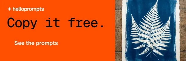 X header for HelloPrompts: "Copy it free." Split block style, skeleton layout, light palette in orange, red, grey.