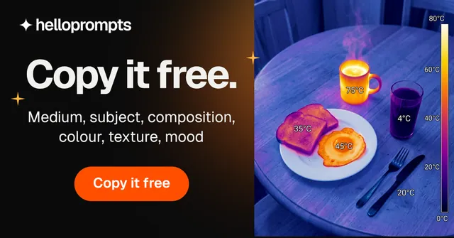 Social ad for HelloPrompts: "Copy it free." Y2K style, skeleton layout, dark palette in black, blue, purple.