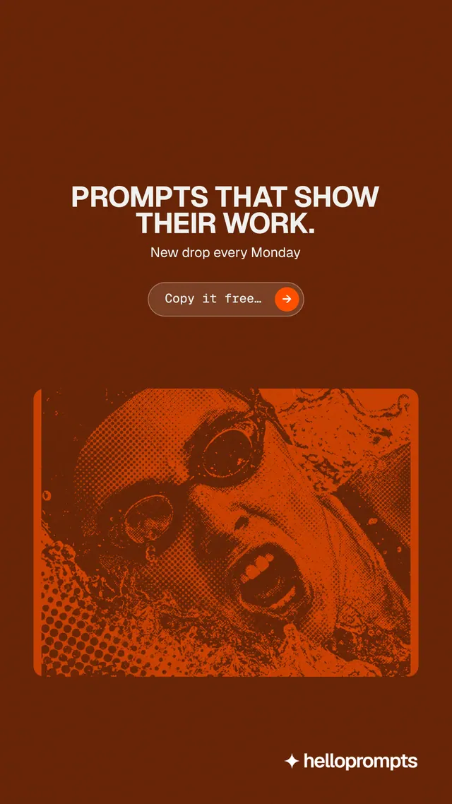Instagram story for HelloPrompts: "Prompts that show their work." Agentic glass style, centred layout, dark palette in orange.