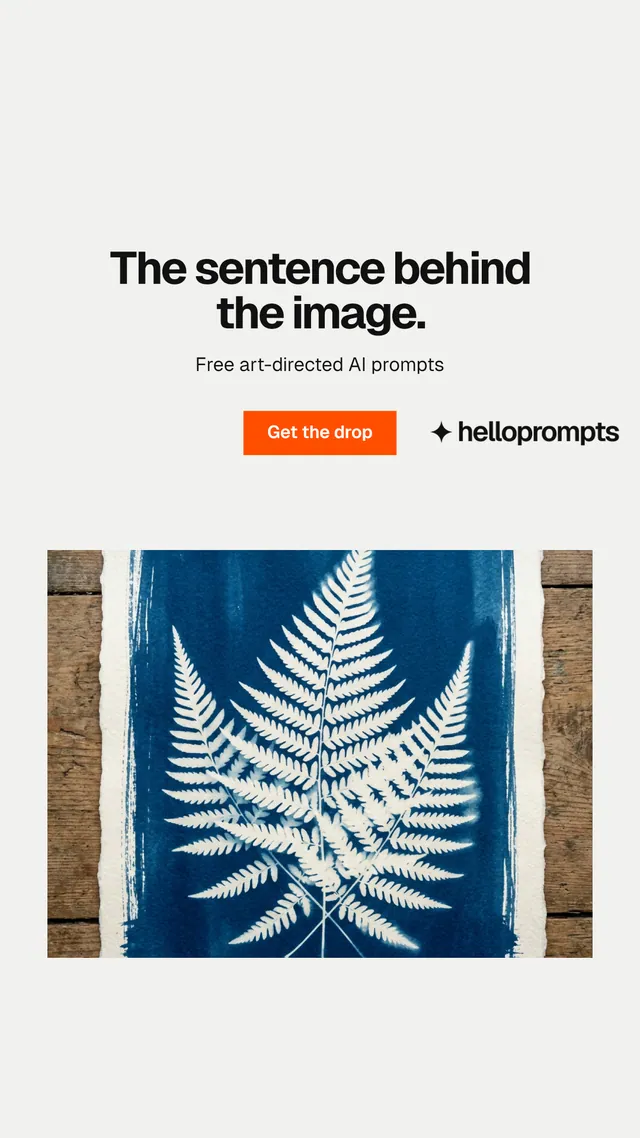 Instagram story for HelloPrompts: "The sentence behind the image." Swiss style, centred layout, light palette in white, grey.