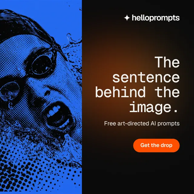 Instagram post for HelloPrompts: "The sentence behind the image." Y2K style, right layout, dark palette in blue, black.
