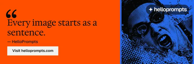 X header for HelloPrompts: "Taste, written down." Split block style, quote layout, dark palette in orange, blue.