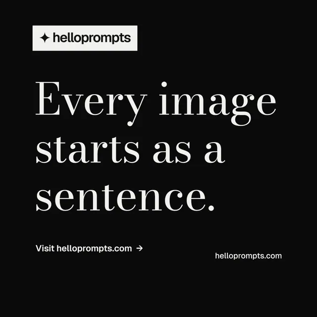 Instagram post for HelloPrompts: "Every image starts as a sentence." Minimal luxury style, poster layout, dark palette in black, grey.