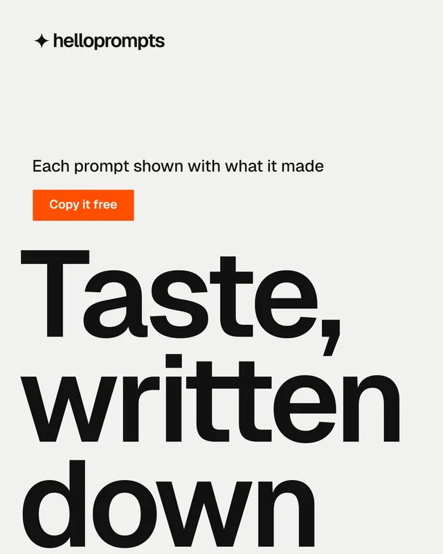 Instagram portrait post for HelloPrompts: "Taste, written down." Swiss style, oversized layout, light palette in white, grey.