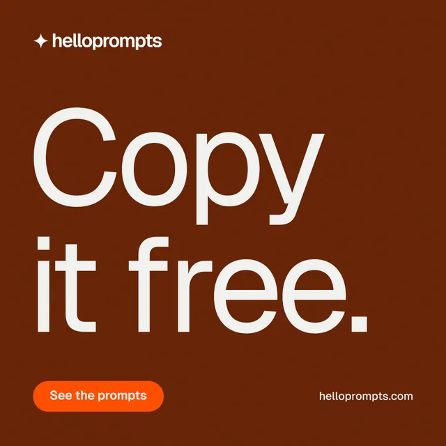 Instagram post for HelloPrompts: "Copy it free." Y2K style, poster layout, dark palette in orange.