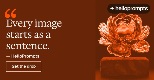 Social ad for HelloPrompts: "Taste, written down." Editorial style, quote layout, dark palette in orange, brown.