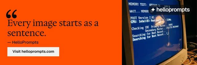 X header for HelloPrompts: "The art of speaking to machines." Split block style, quote layout, dark palette in orange, blue.
