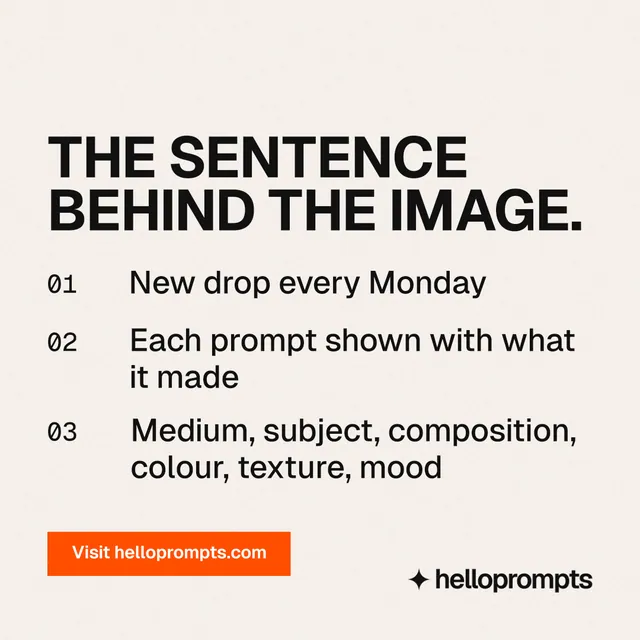 Instagram post for HelloPrompts: "The sentence behind the image." Swiss style, numbered layout, light palette in white, grey.
