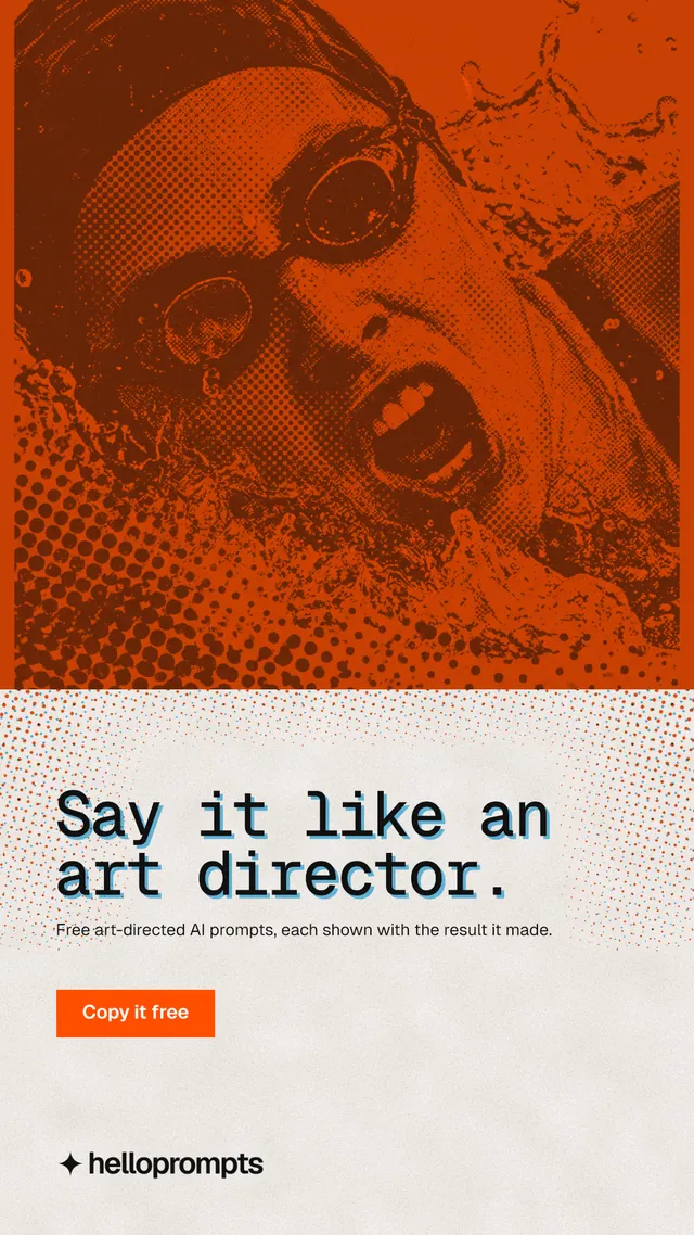 Instagram story for HelloPrompts: "Say it like an art director." Retro print style, bottom layout, light palette in orange.