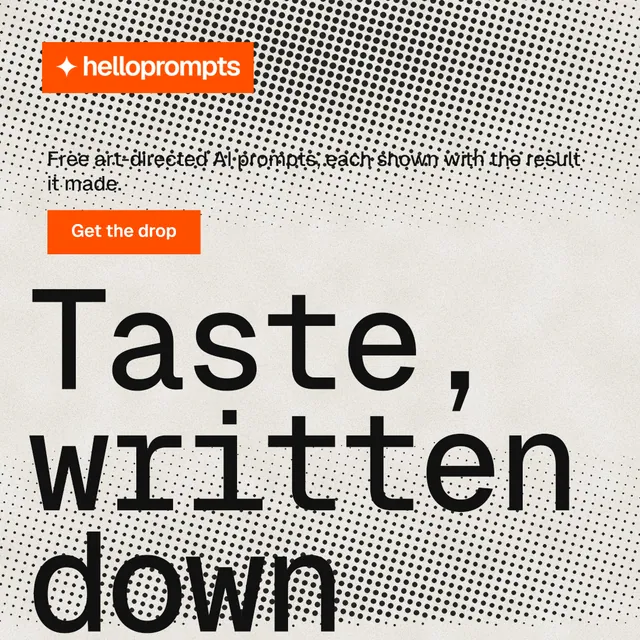 Instagram post for HelloPrompts: "Taste, written down." Swiss style, oversized layout, light palette in grey, white, yellow.