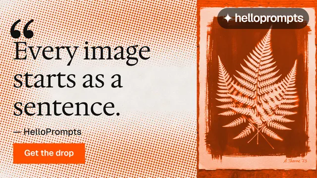 Landscape graphic for HelloPrompts: "The art of speaking to machines." Swiss style, quote layout, light palette in orange.