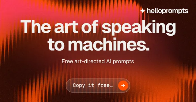 Social ad for HelloPrompts: "The art of speaking to machines." Agentic glass style, centred layout, dark palette in red.