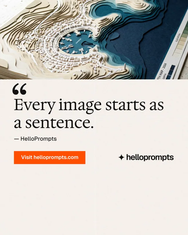 Instagram portrait post for HelloPrompts: "Prompts that show their work." Swiss style, quote layout, light palette in white, grey.