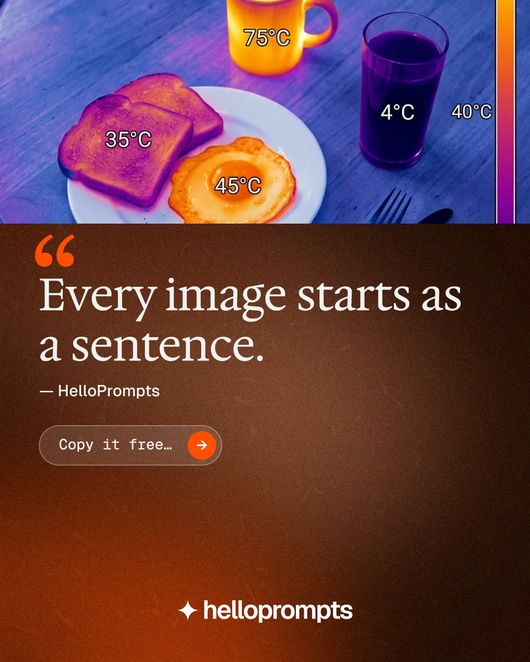 Instagram portrait post for HelloPrompts: "The art of speaking to machines." Agentic glass style, quote layout, dark palette in red, blue.