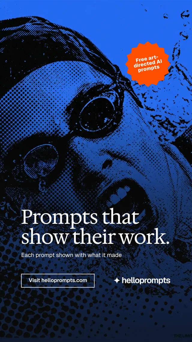 Instagram story for HelloPrompts: "Prompts that show their work." Editorial style, sticker layout, dark palette in blue, black.