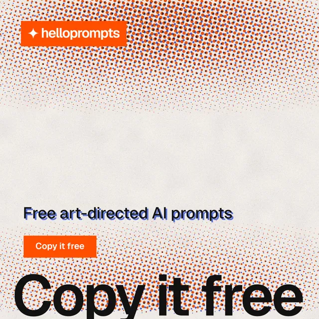 Instagram post for HelloPrompts: "The sentence behind the image." Swiss style, oversized layout, light palette in red, orange.