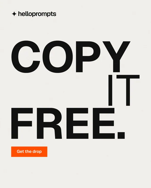 Instagram portrait post for HelloPrompts: "Copy it free." Swiss style, stacked layout, light palette in white, grey.