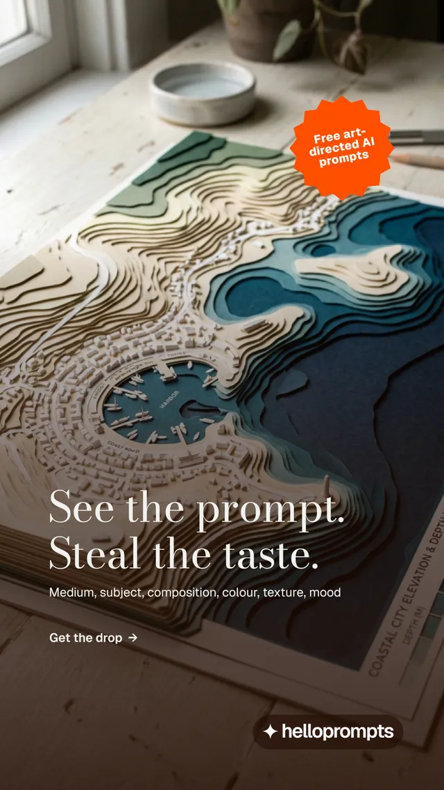 Instagram story for HelloPrompts: "See the prompt. Steal the taste." Minimal luxury style, sticker layout, dark palette in grey, black, orange.