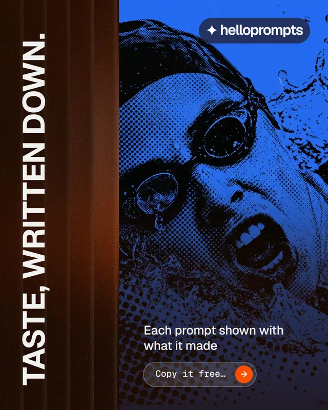 Instagram portrait post for HelloPrompts: "Taste, written down." Agentic glass style, vertical layout, dark palette in black, blue.