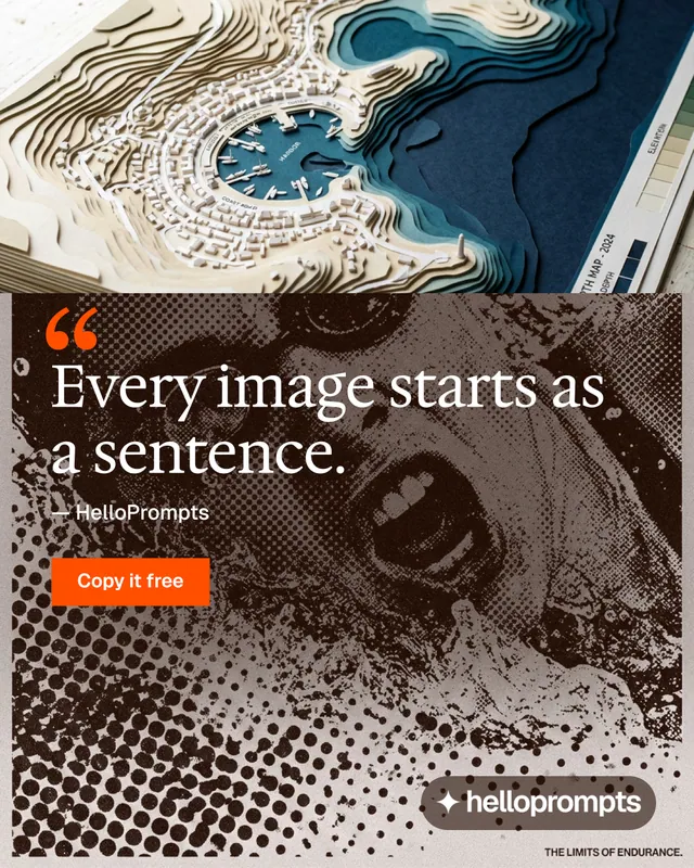 Instagram portrait post for HelloPrompts: "Say it like an art director." Swiss style, quote layout, dark palette in orange, black, grey.