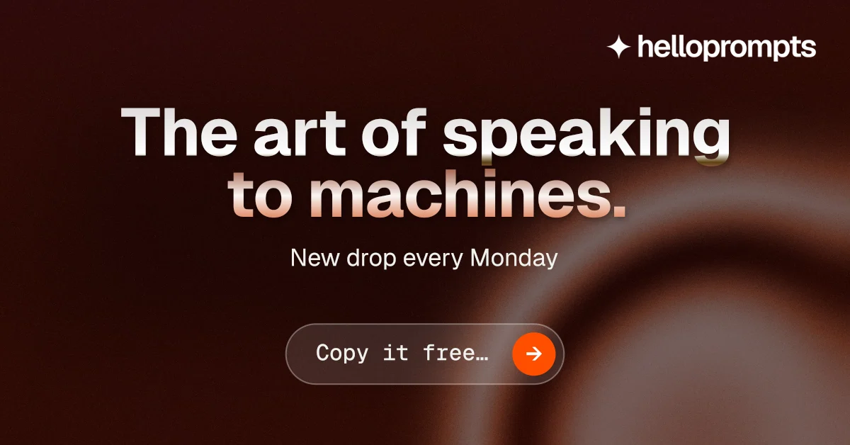 Social ad for HelloPrompts: "The art of speaking to machines." Agentic glass style, centred layout, dark palette in black, red, grey.