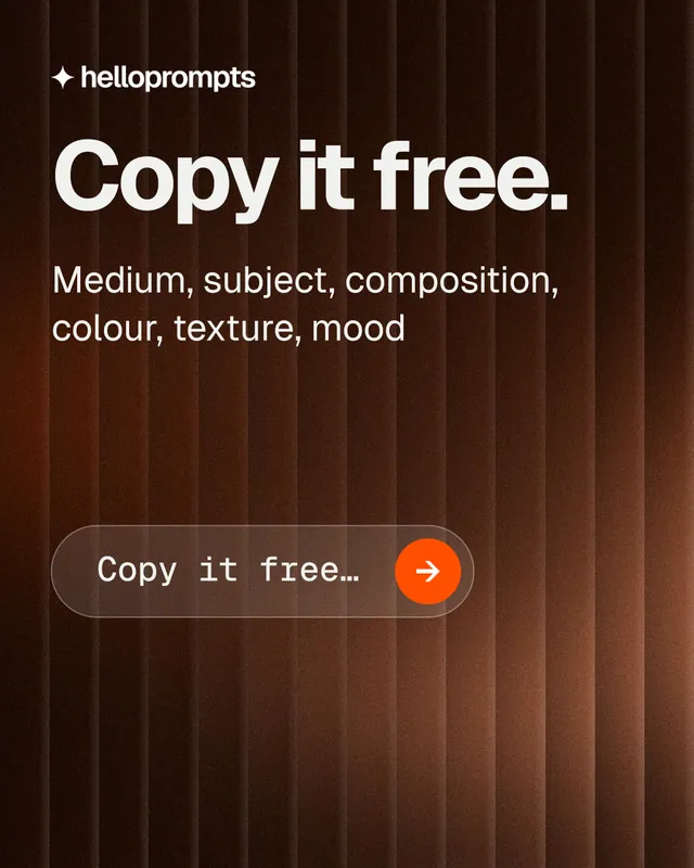 Instagram portrait post for HelloPrompts: "Copy it free." Agentic glass style, skeleton layout, dark palette in orange, black.