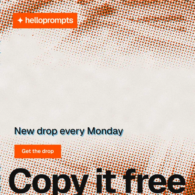 Instagram post for HelloPrompts: "The sentence behind the image." Swiss style, oversized layout, light palette in orange, brown.