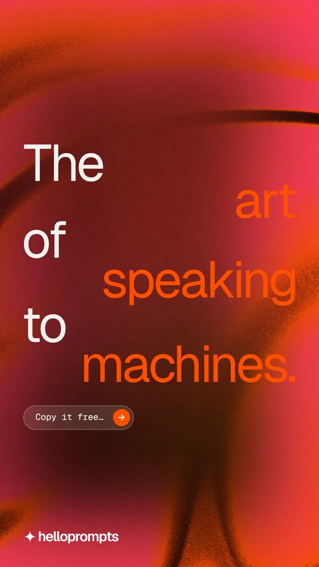 Instagram story for HelloPrompts: "The art of speaking to machines." Agentic glass style, stacked layout, dark palette in red.