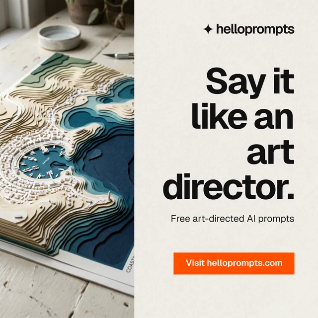 Instagram post for HelloPrompts: "Say it like an art director." Swiss style, right layout, light palette in grey, white, yellow.