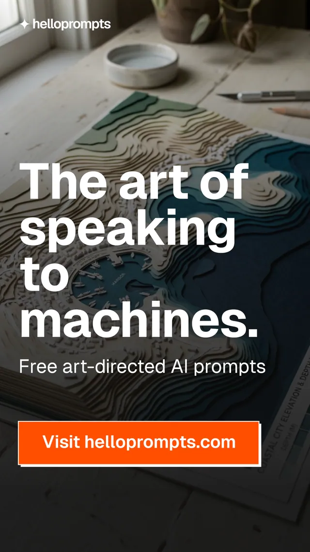 Instagram story for HelloPrompts: "The art of speaking to machines." Brutalist style, skeleton layout, dark palette in brown, grey, black.
