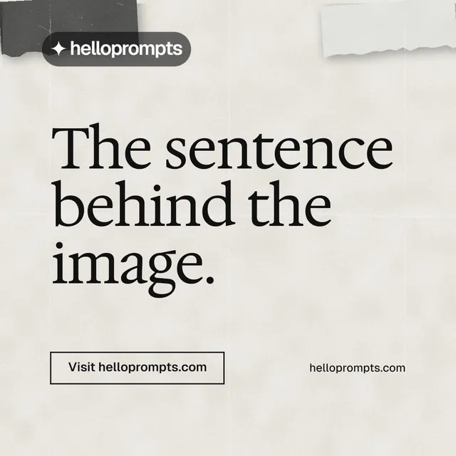 Instagram post for HelloPrompts: "The sentence behind the image." Editorial style, poster layout, light palette in white, yellow, grey.