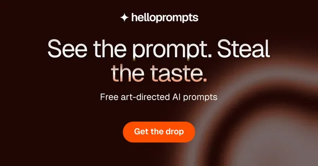 Social ad for HelloPrompts: "See the prompt. Steal the taste." Y2K style, centred layout, dark palette in black, red.