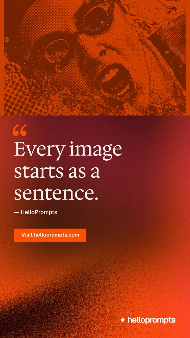 Instagram story for HelloPrompts: "Prompts that show their work." Swiss style, quote layout, dark palette in red, orange.
