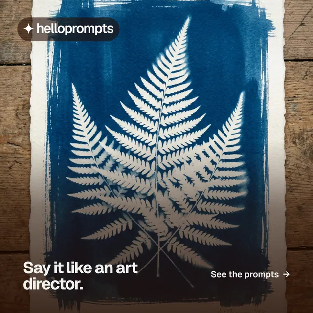Instagram post for HelloPrompts: "Say it like an art director." Swiss style, image led layout, dark palette in black, blue, grey.