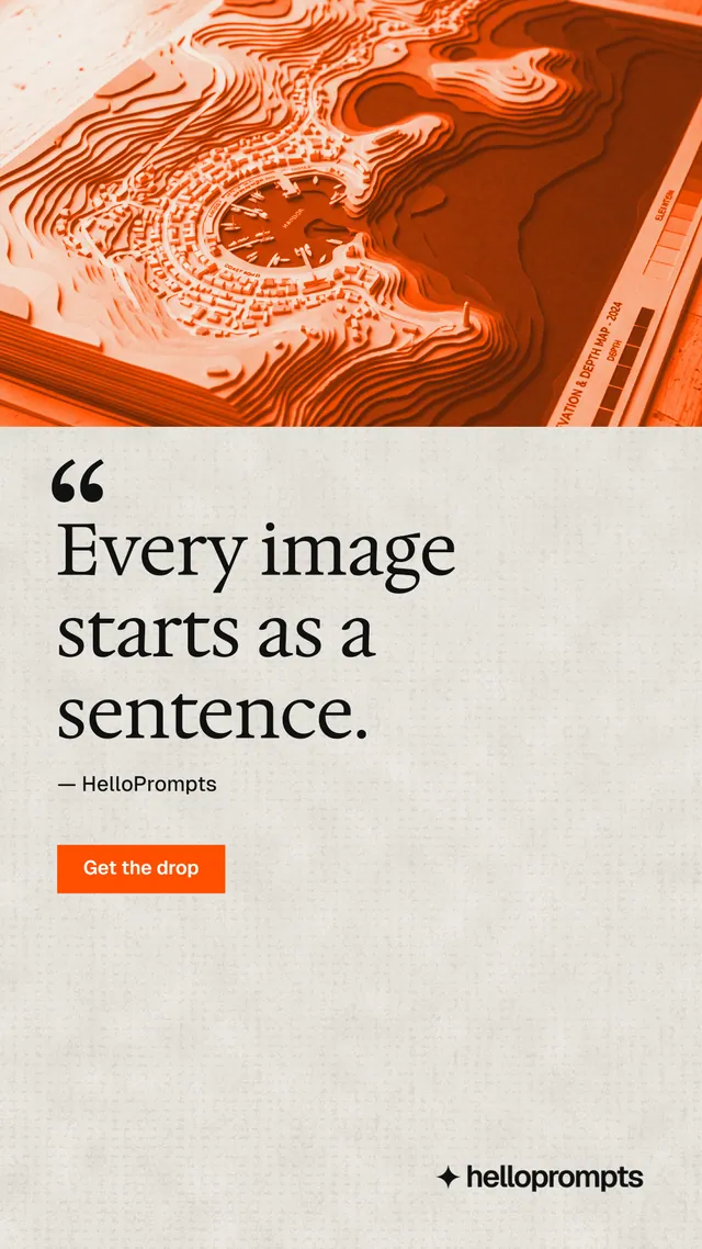 Instagram story for HelloPrompts: "Taste, written down." Retro print style, quote layout, light palette in white, orange.