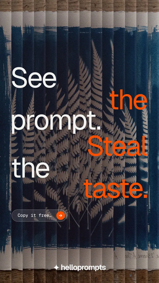 Instagram story for HelloPrompts: "See the prompt. Steal the taste." Agentic glass style, stacked layout, dark palette in grey, blue, black.