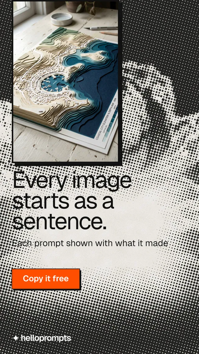 Instagram story for HelloPrompts: "Every image starts as a sentence." Brutalist style, skeleton layout, light palette in black, white, grey.