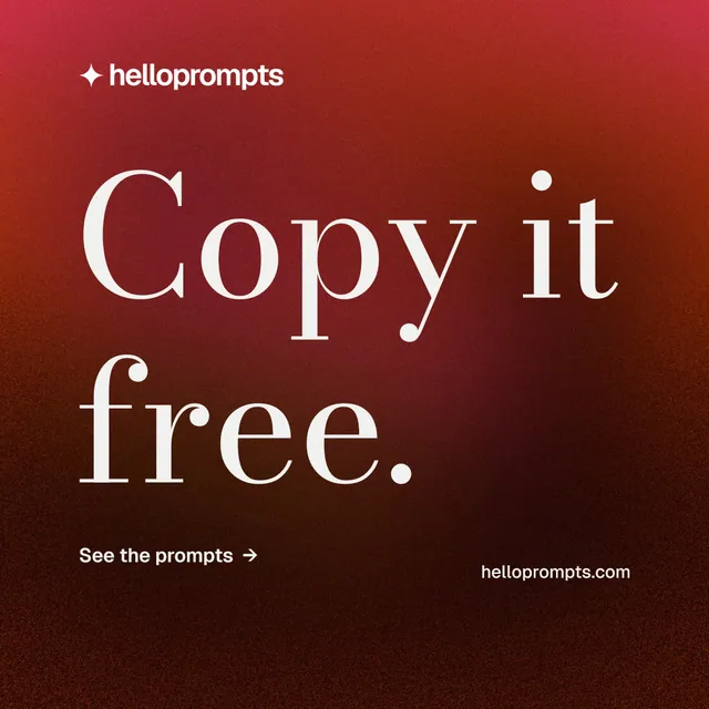 Instagram post for HelloPrompts: "Copy it free." Minimal luxury style, poster layout, dark palette in black, red.