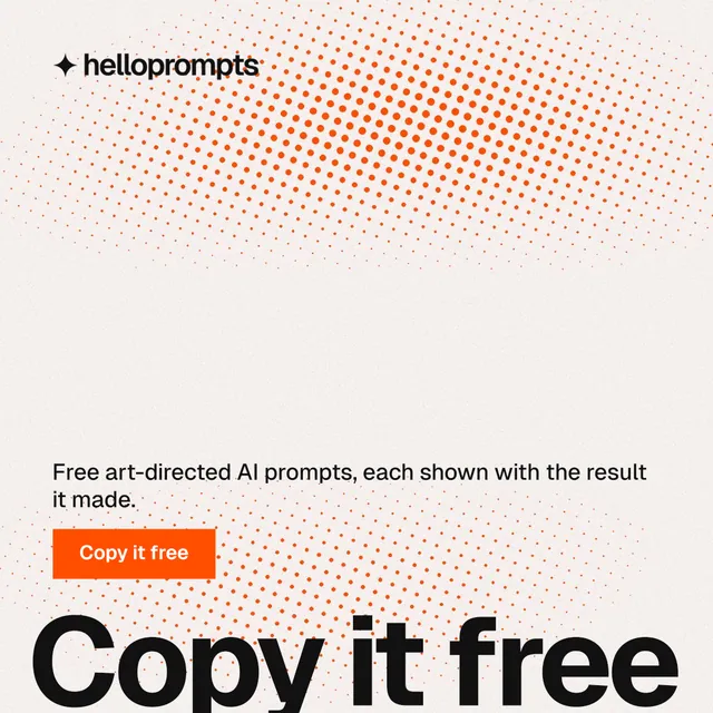 Instagram post for HelloPrompts: "See the prompt. Steal the taste." Swiss style, oversized layout, light palette in orange, white.