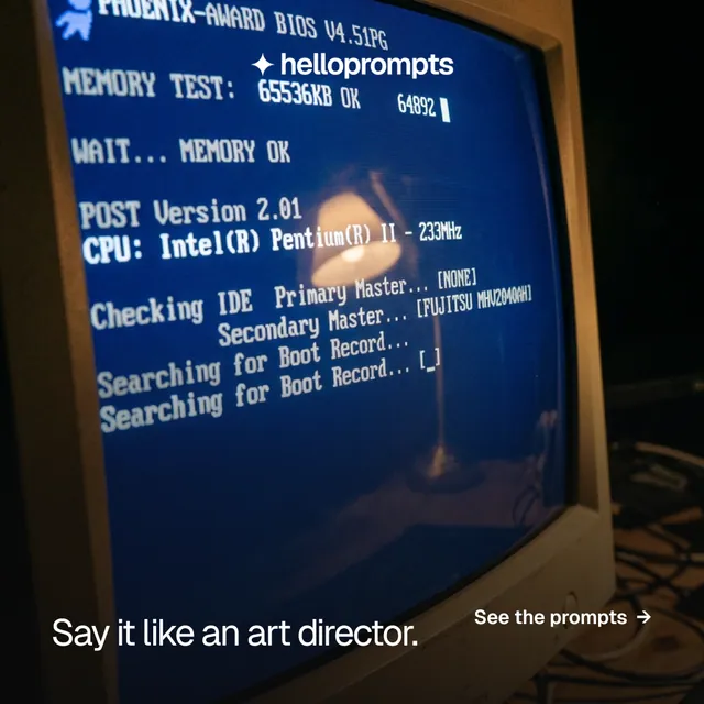 Instagram post for HelloPrompts: "Say it like an art director." Swiss style, image led layout, dark palette in black, blue, grey.