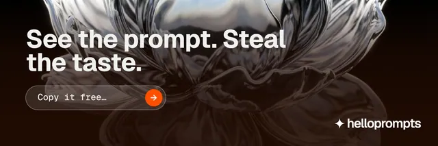 X header for HelloPrompts: "See the prompt. Steal the taste." Agentic glass style, skeleton layout, dark palette in black, grey.