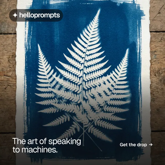 Instagram post for HelloPrompts: "The art of speaking to machines." Swiss style, image led layout, dark palette in grey, black, blue.