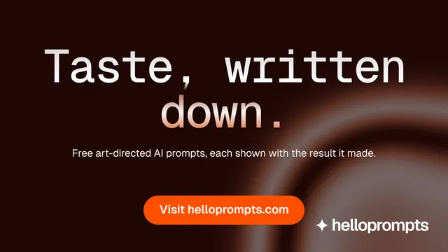 Landscape graphic for HelloPrompts: "Taste, written down." Y2K style, centred layout, dark palette in black, red.