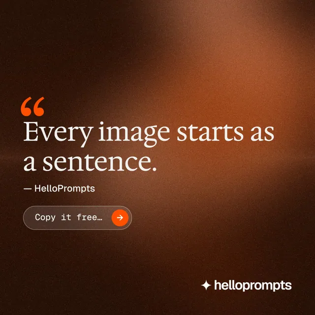 Instagram post for HelloPrompts: "Say it like an art director." Agentic glass style, quote layout, dark palette in black, orange, brown.
