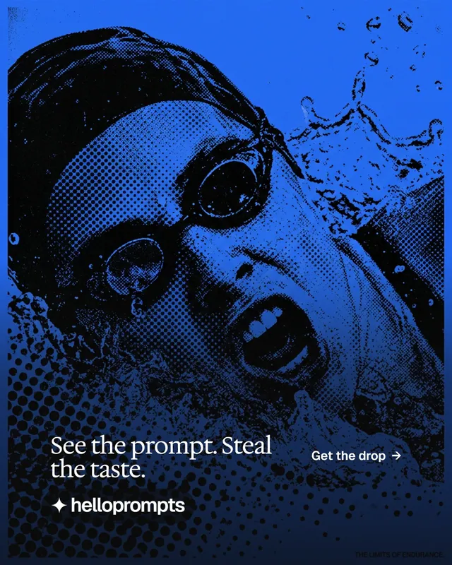 Instagram portrait post for HelloPrompts: "See the prompt. Steal the taste." Editorial style, image led layout, dark palette in blue, black.