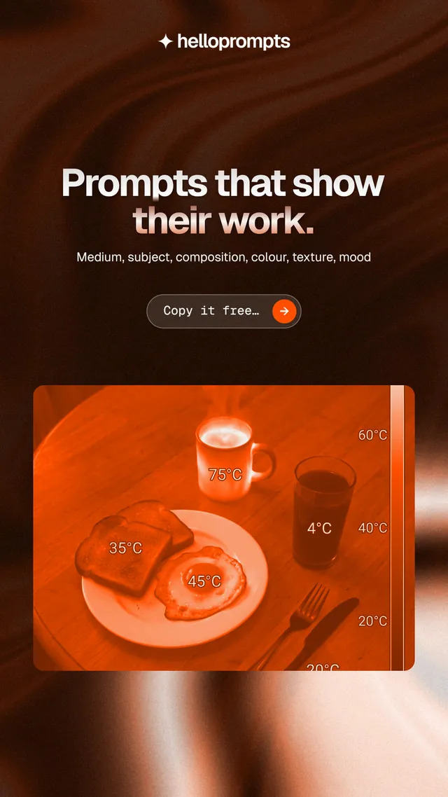 Instagram story for HelloPrompts: "Prompts that show their work." Agentic glass style, centred layout, dark palette in orange, black.